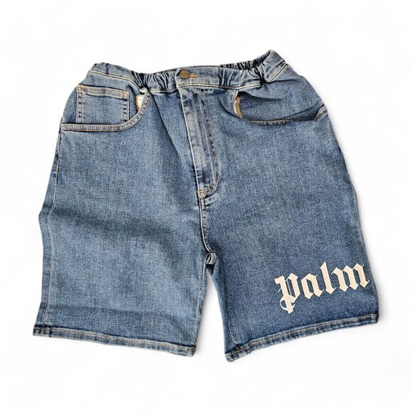 Palm Angels Logo Kids Denim Jean Shorts - Cotton - Blue - 12 kids